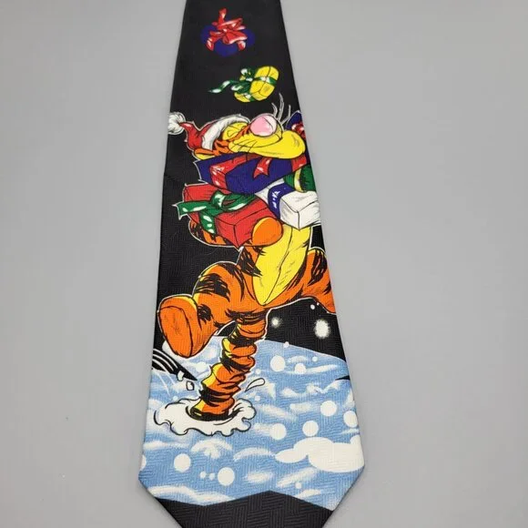 Vintage Disney Christmas Tigger Tie Black Festive Holiday Design - Picture 3 of 7